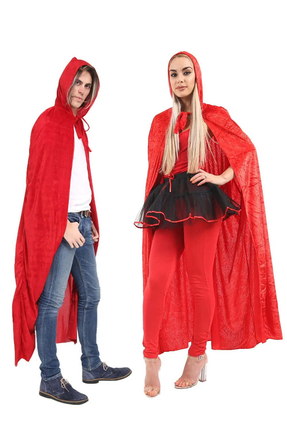 Unisex Red Velvet Hooded Cape - Full-Length Costume Accessory for Halloween