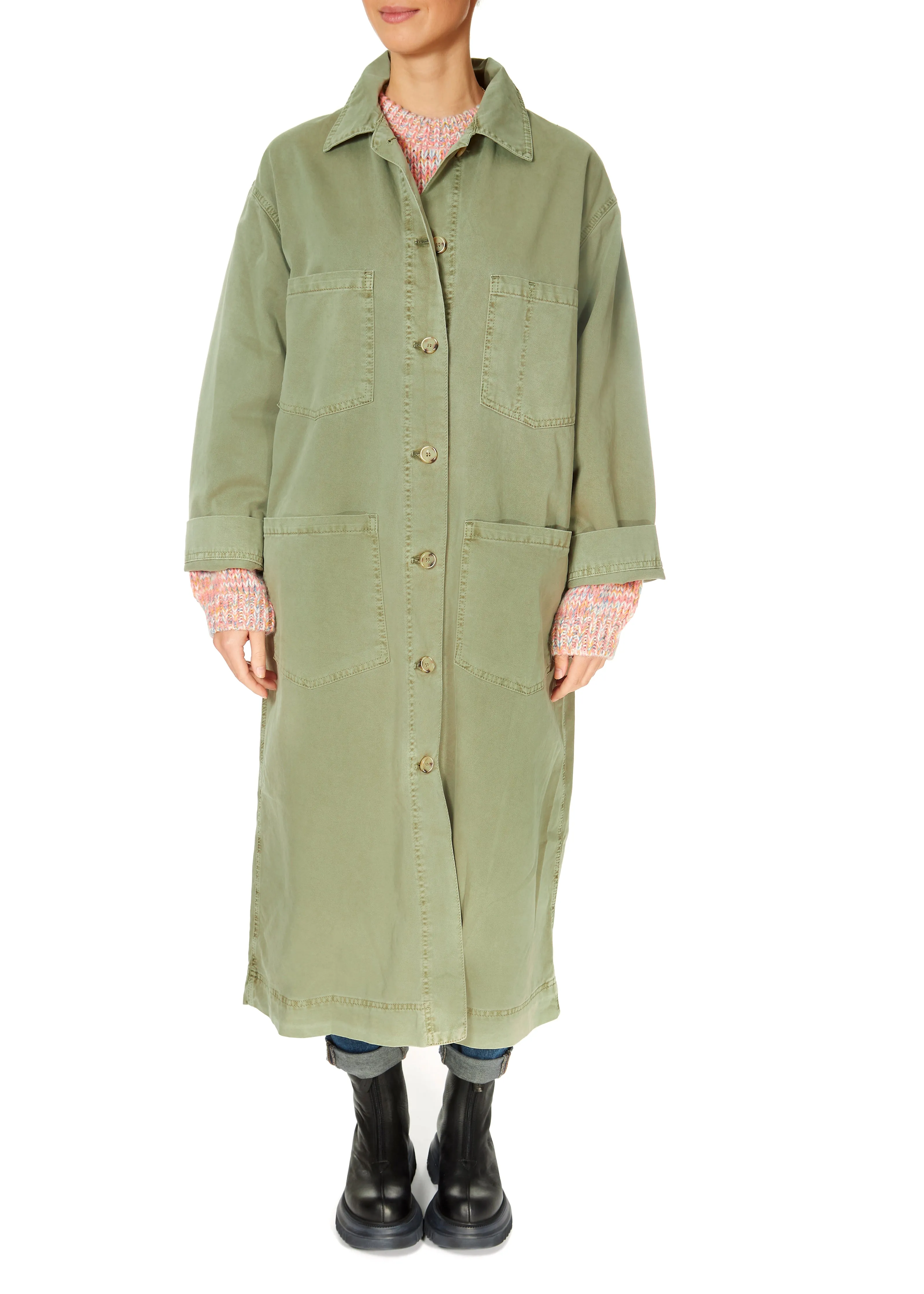 Velvet Elaine Twill Coat Moss