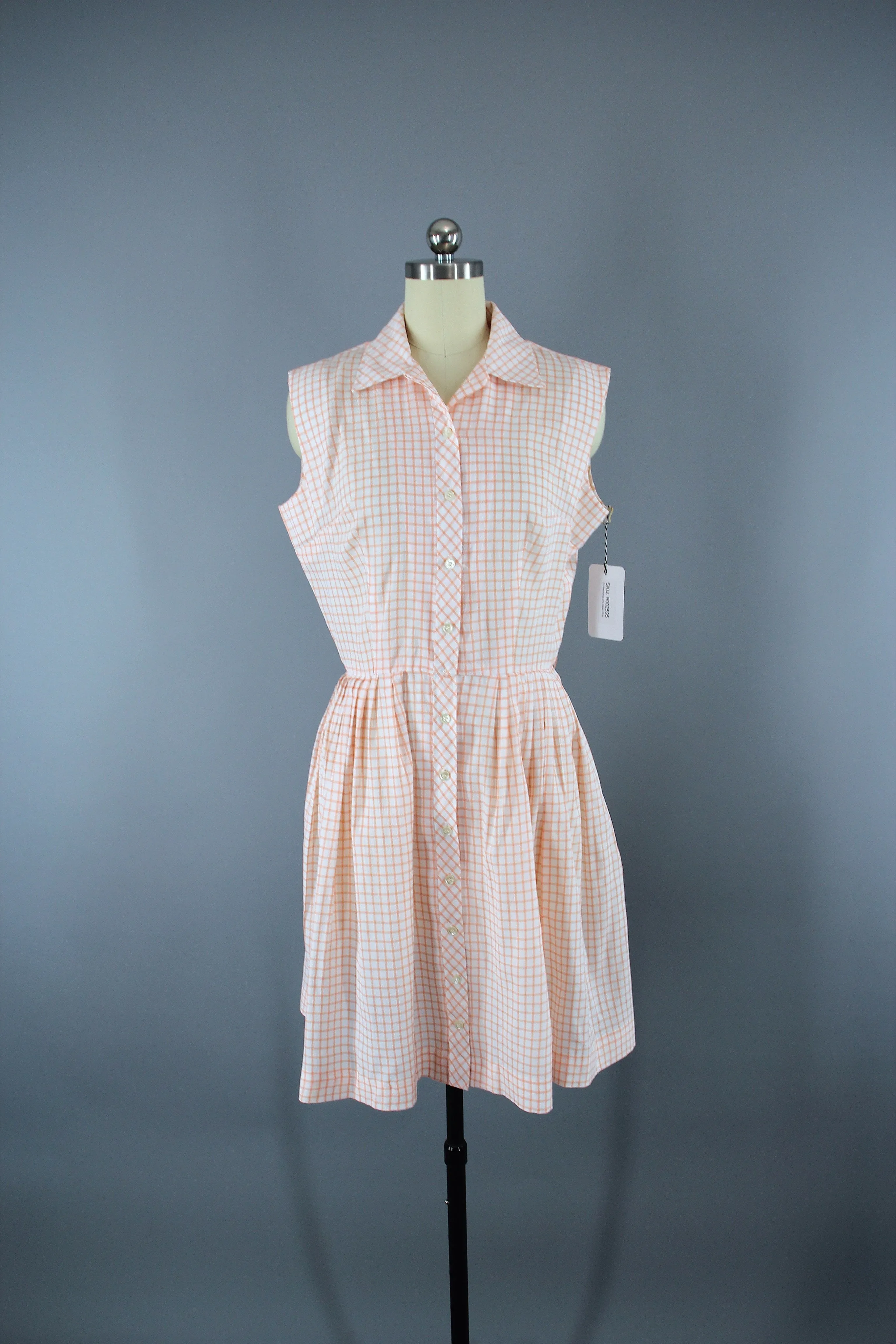 Vintage 1960s Peach Gingham Day Dress