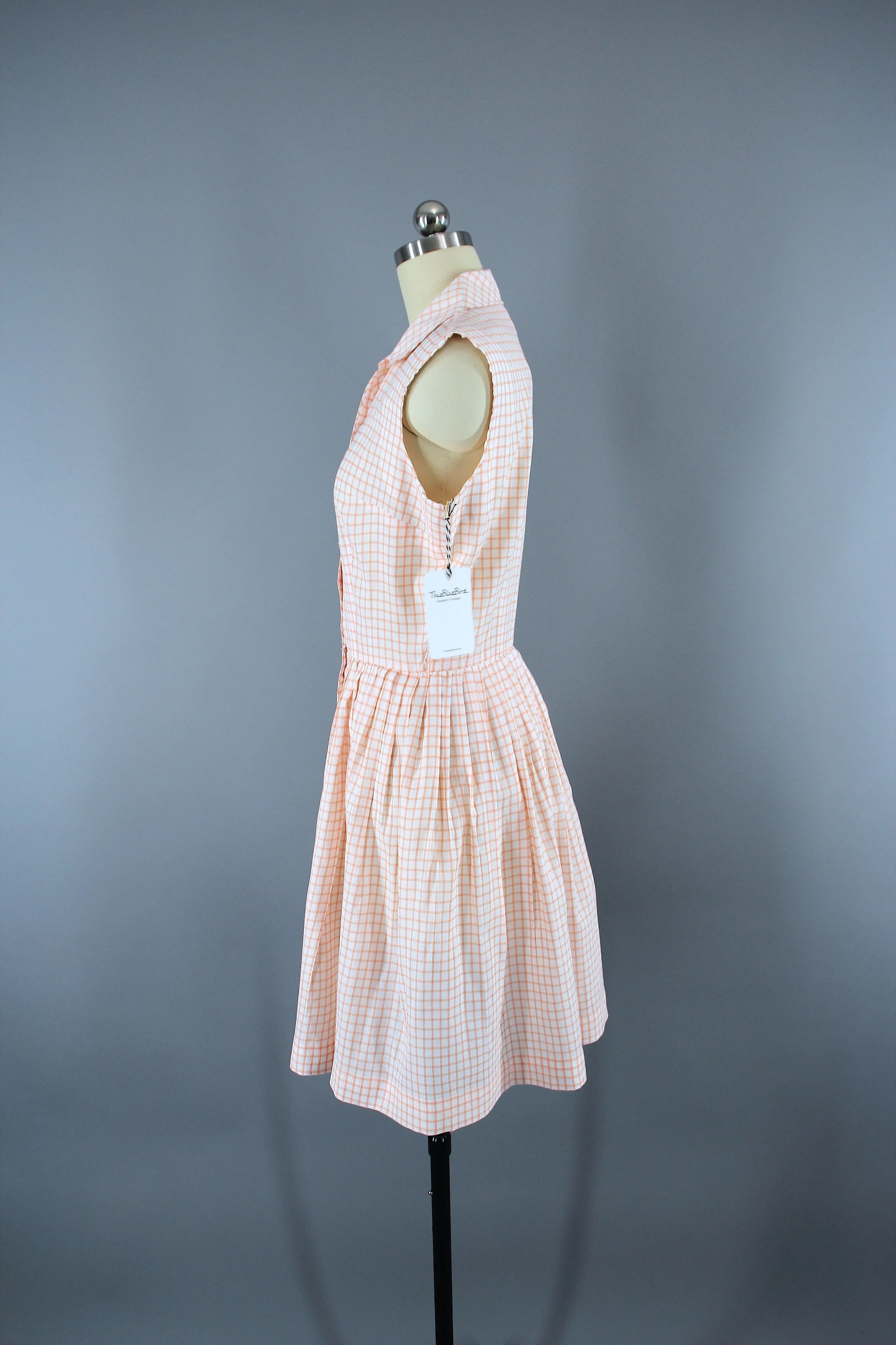 Vintage 1960s Peach Gingham Day Dress