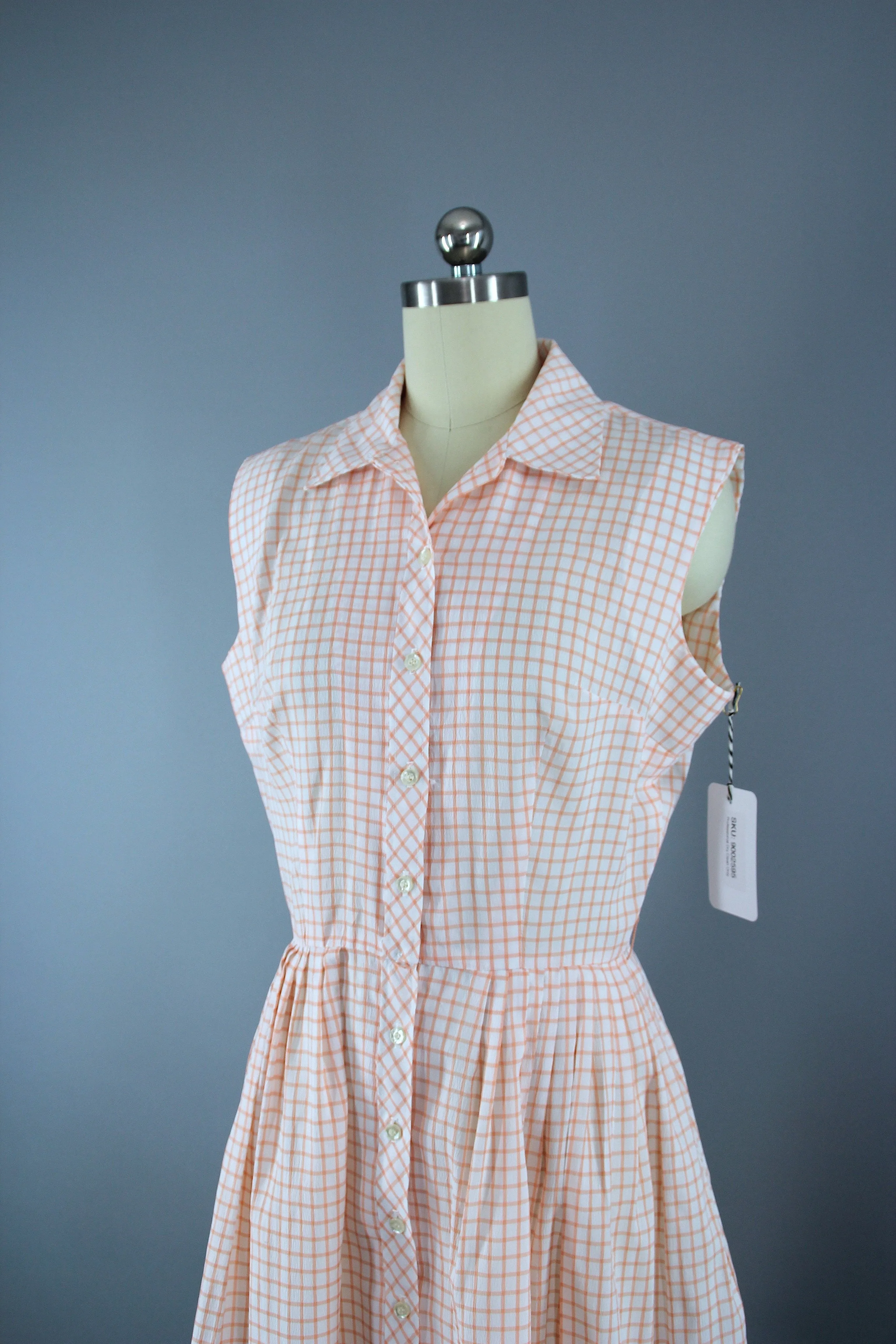 Vintage 1960s Peach Gingham Day Dress