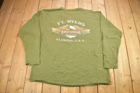 Vintage 1990s Ft Myers Harley Davidson Florida Long Sleeve Henley T-Shirt