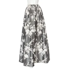 Vintage Gray and White Floral Print Maxi Skirt