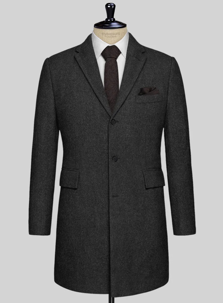 Vintage Rope Weave Charcoal Tweed Overcoat