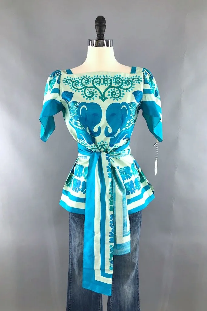 Vintage Thai Silk Elephants Blouse