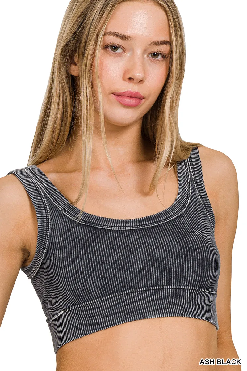 Washed Ribbed Scoop Neck Cropped Bra