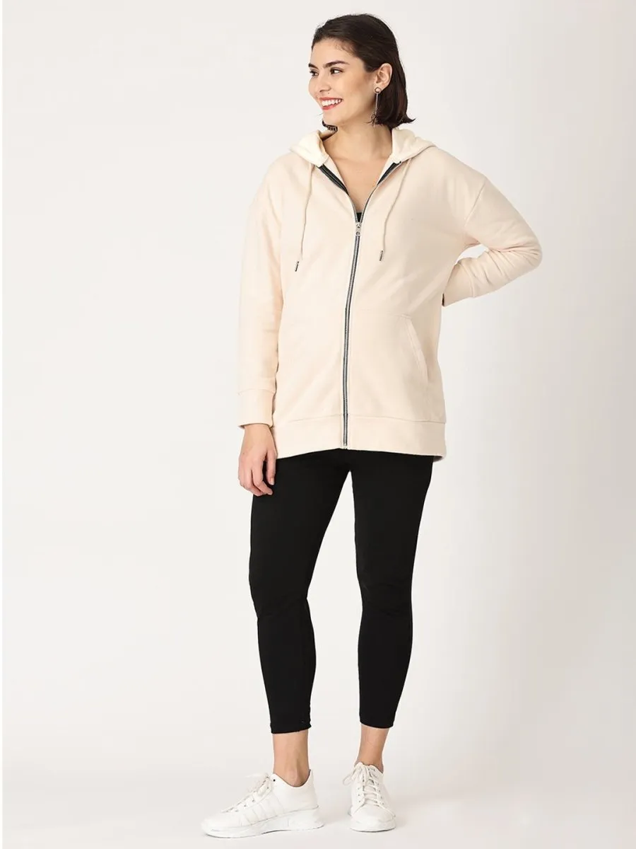 Whispering Cream Oversized Maternity Zipper Hoodie