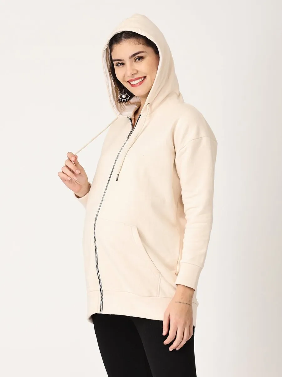 Whispering Cream Oversized Maternity Zipper Hoodie