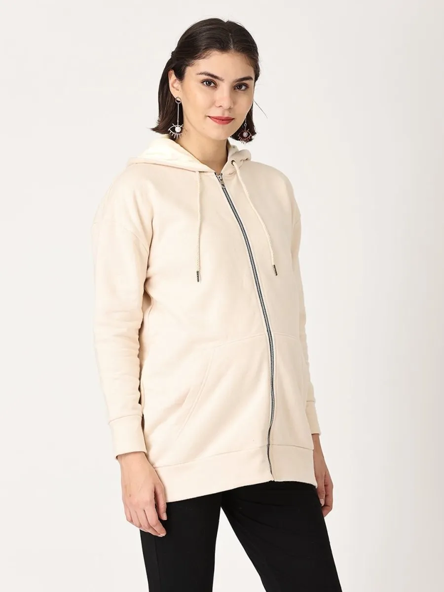 Whispering Cream Oversized Maternity Zipper Hoodie