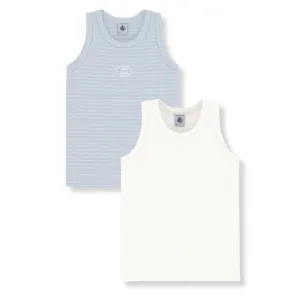 White Blue 2 Pack Striped Solid Tank Top