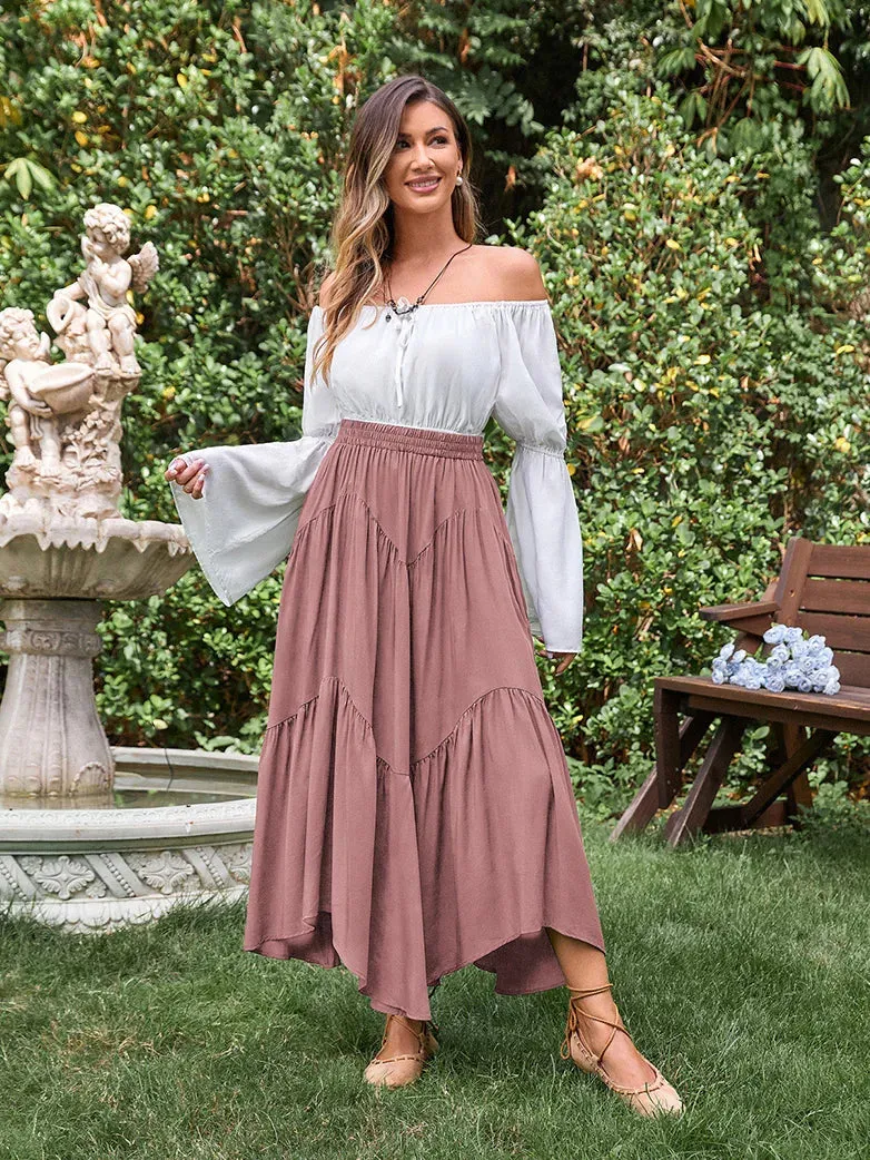 Women Renaissance Irregular Hem Tiered Swing Skirt