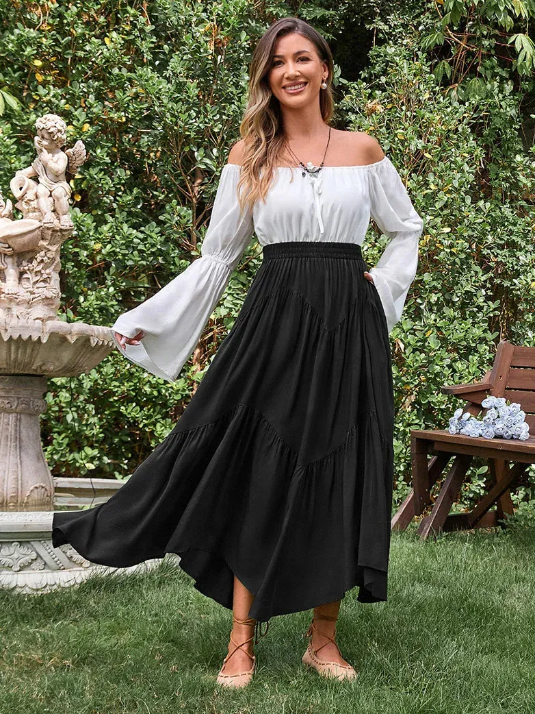 Women Renaissance Irregular Hem Tiered Swing Skirt