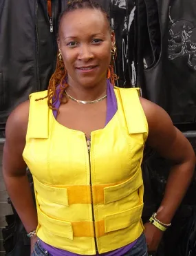 WOMEN YELLOW BULLET PROOF LEATHER VEST