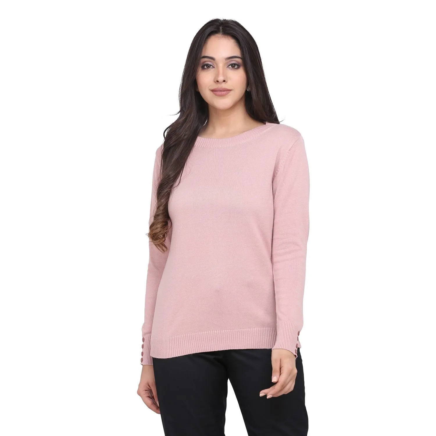 Women's Pink 100% Cotton Pullover Sweater