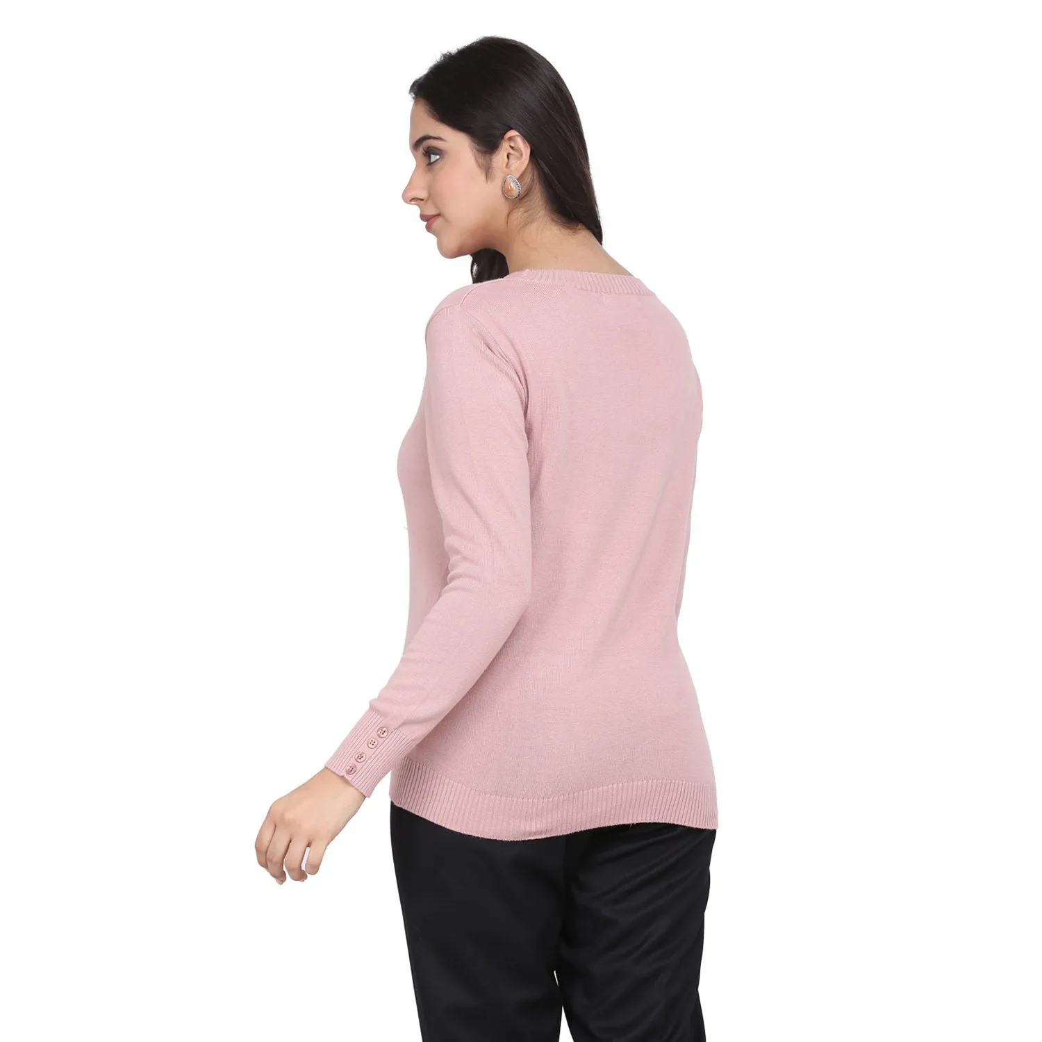 Women's Pink 100% Cotton Pullover Sweater