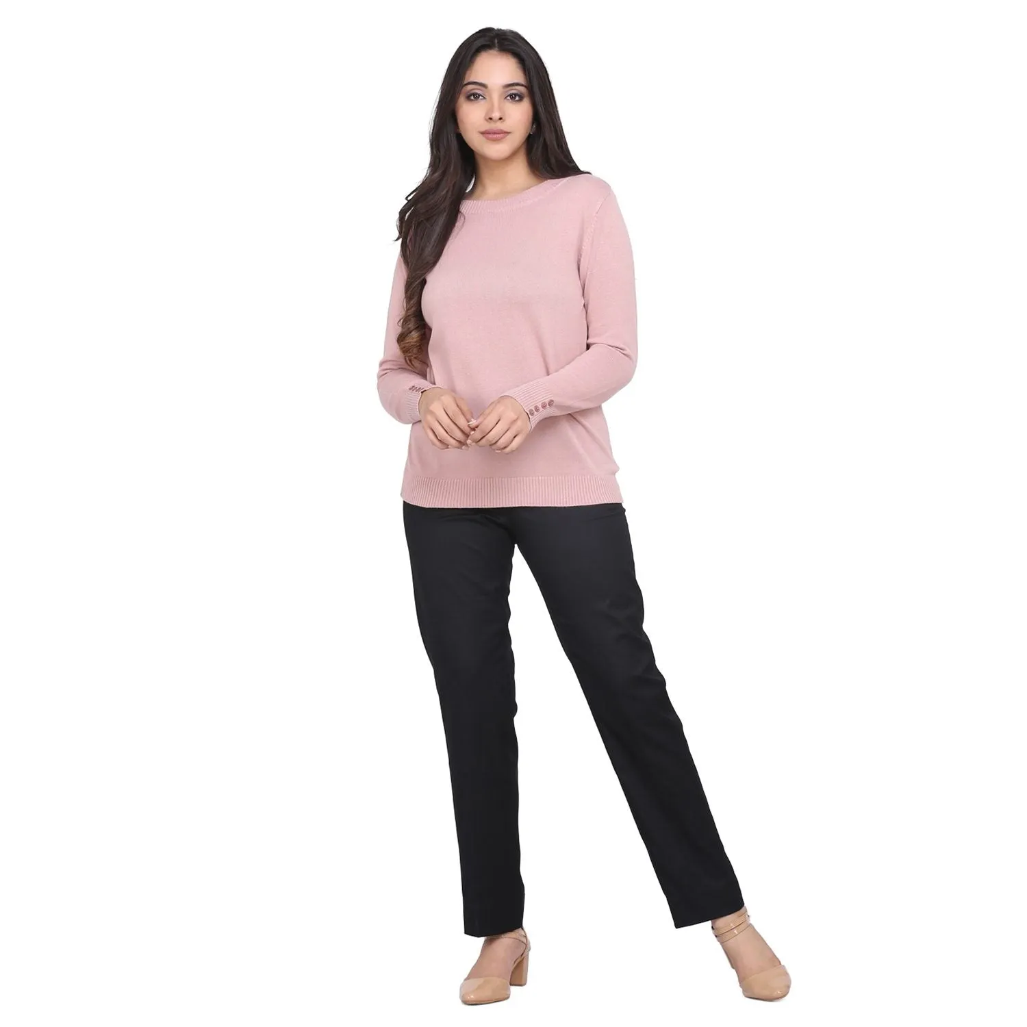 Women's Pink 100% Cotton Pullover Sweater