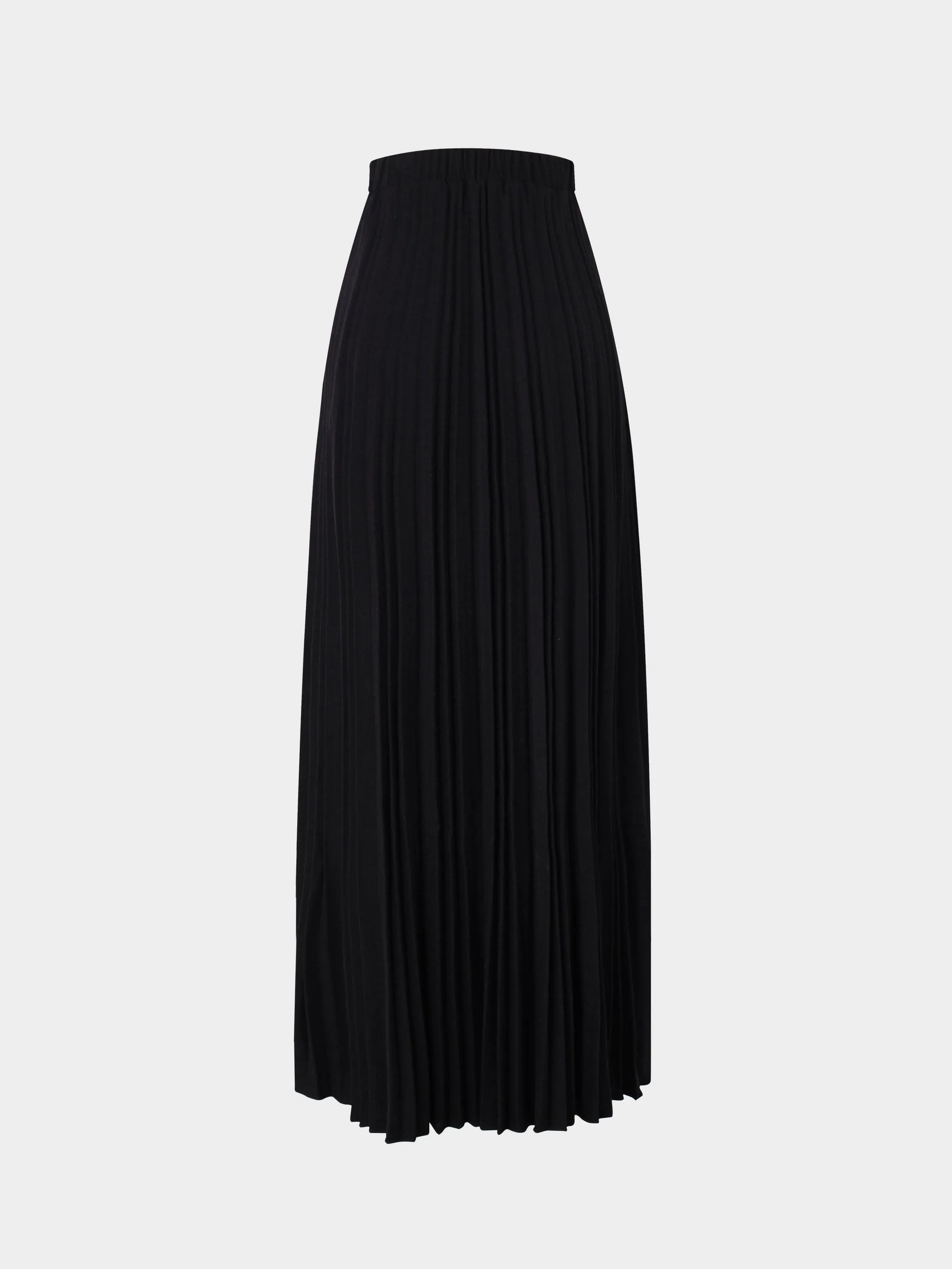 Wool Blend Pleated Skirt-Black