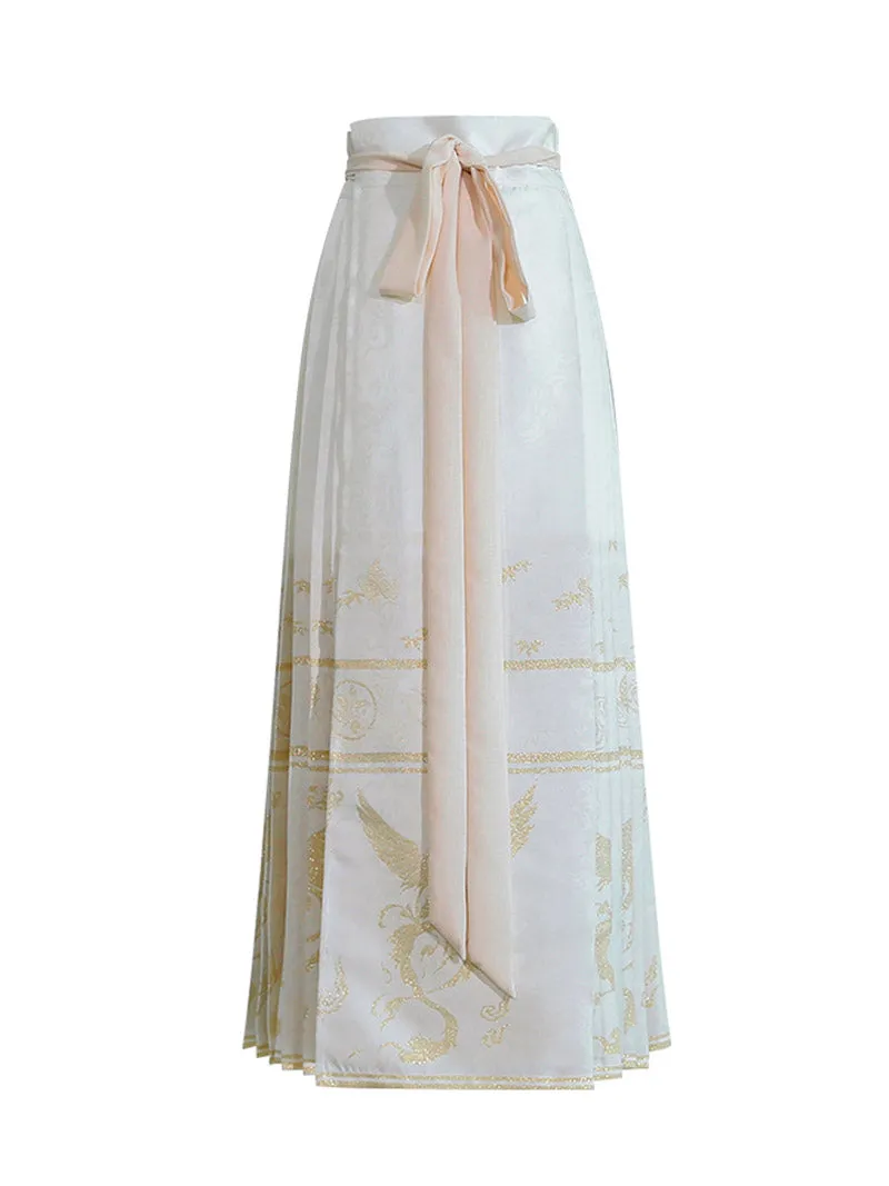 Woven Gold Phoenix and Xiangyun Floral Yarn-dyed Jacquard Cloth Mamianqun Hanfu Skirt Daily Wear