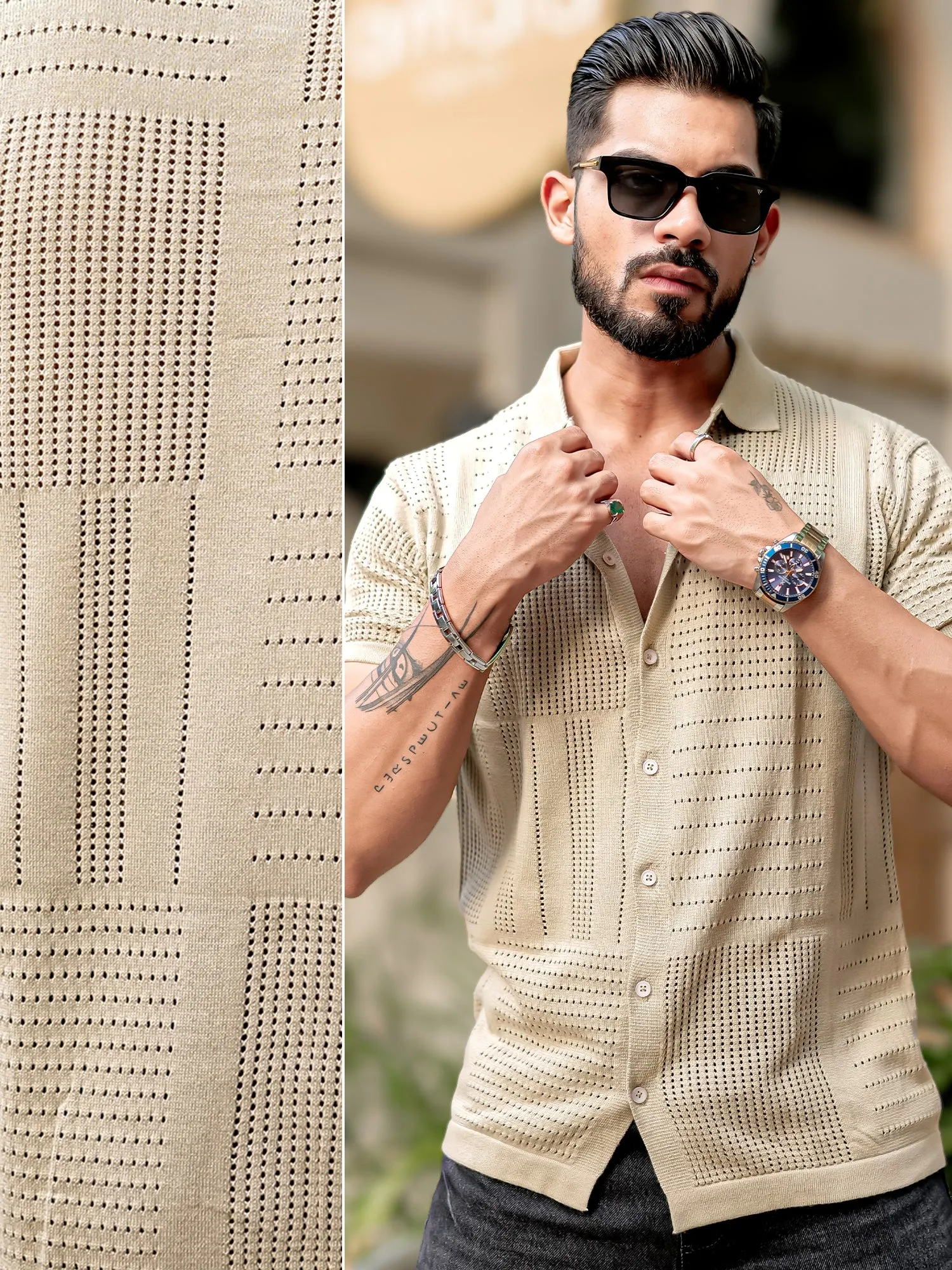 Wrap FlatKnit Cotton Beige Shirt