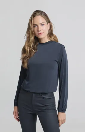 Yaya Flowing Jersey Top Pleated Shoulder Black