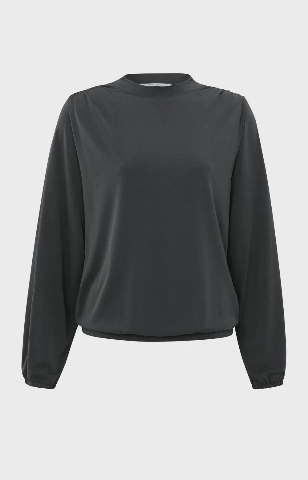 Yaya Flowing Jersey Top Pleated Shoulder Black