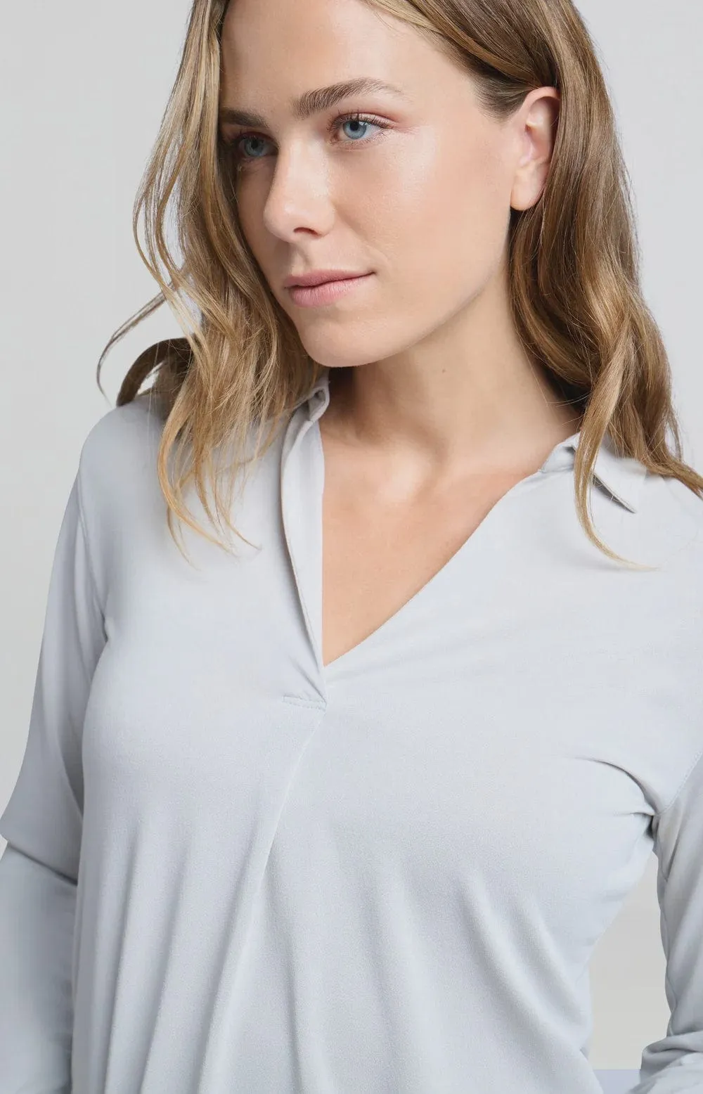 Yaya Jersey  V-neck top with Collar Sky Grey