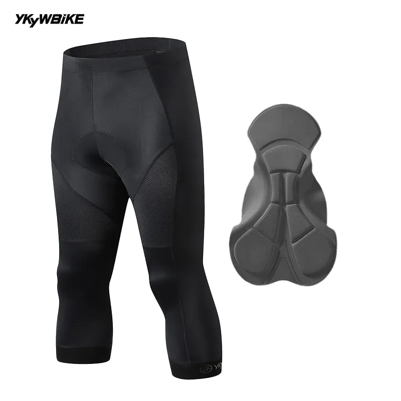 YKYW 2024 Men's 3/4 Cycling Shorts Summer Road Bike 3/4 Tights Pants 6H Padded Pro Team Cycling Tights Black Color